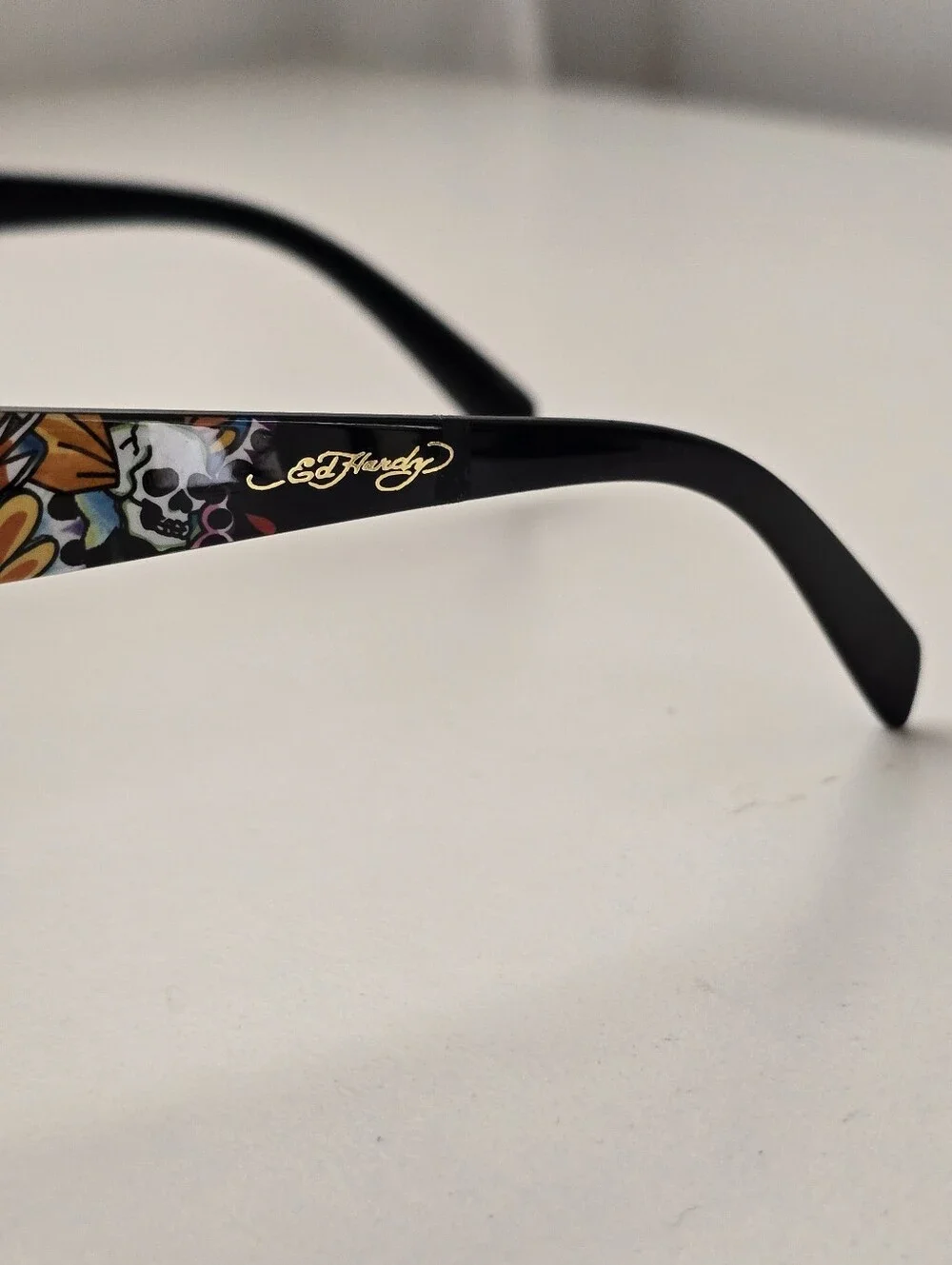 NEW Ed Hardy Flat Top Shield Sunglasses Black Skull Rose Tattoo
